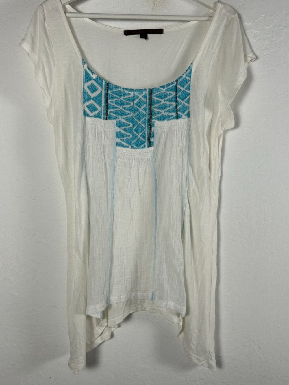 A Common Thread Anthropologie Womens Embroidered Tunic Top Large White/Blue NWOT